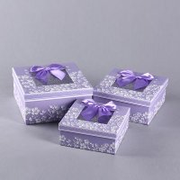 新款方形蝴蝶结包装盒三件套 浅紫色糖果月饼盒礼品盒礼物盒 831-K6-1