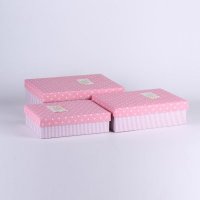 新款长方形简约麻布圆点装饰包装盒三件套 商务礼品盒礼物盒包装盒 91307-54B-1