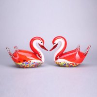 现代家居琉璃装饰品摆件 创意红卧花粒鸳鴦琉璃装饰摆件 家居工艺家庭装饰琉璃摆件 XSJ48