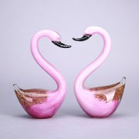 现代家居琉璃装饰品摆件 26厘米金红金星天鹅琉璃装饰摆件 家居工艺家庭装饰琉璃摆件 XSJ77