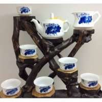 8头荷韵竹节壶（1）手绘青花瓷茶具