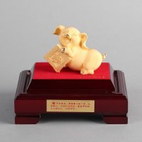 中生肖猪家居摆件 金色里紫铜外镕金风水装饰摆件 送礼办公室镇宅家居装饰摆件 JYG67