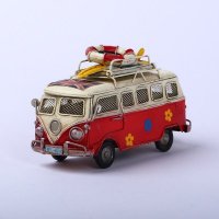 红色巴士模型 手工铁皮复古工艺摆件创意居装饰品 （含木架费）DMDD015