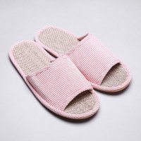 简约棉麻健康生活花漾拖鞋 条纹棉麻鞋面天然亚麻防滑鞋底环保男拖 家居舒适体验品 YZJ2-18