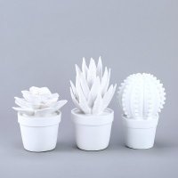 现代简约白色盆栽摆件三件套 白色陶瓷多肉造型家居装饰品摆件 SS09