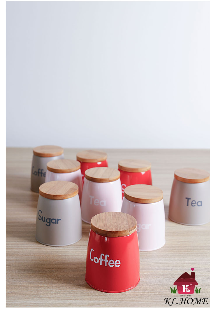 开利日式实用创意实木盖灰粉红储物套装茶叶咖啡糖罐收纳罐1
