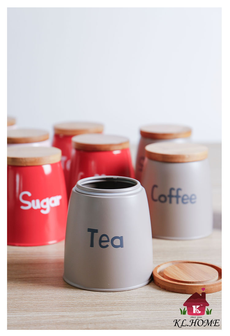 开利日式实用创意实木盖灰粉红储物套装茶叶咖啡糖罐收纳罐5