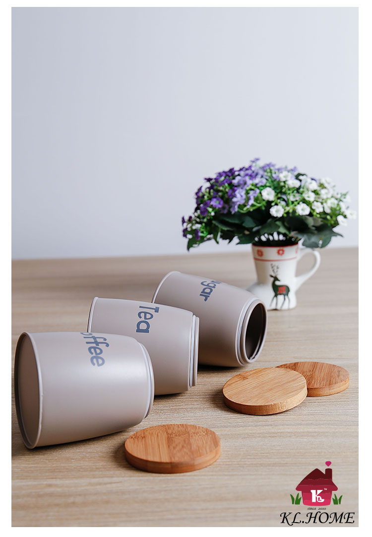 开利日式实用创意实木盖灰粉红储物套装茶叶咖啡糖罐收纳罐7