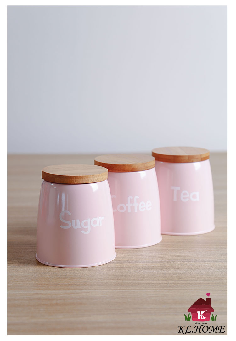 开利日式实用创意实木盖灰粉红储物套装茶叶咖啡糖罐收纳罐8