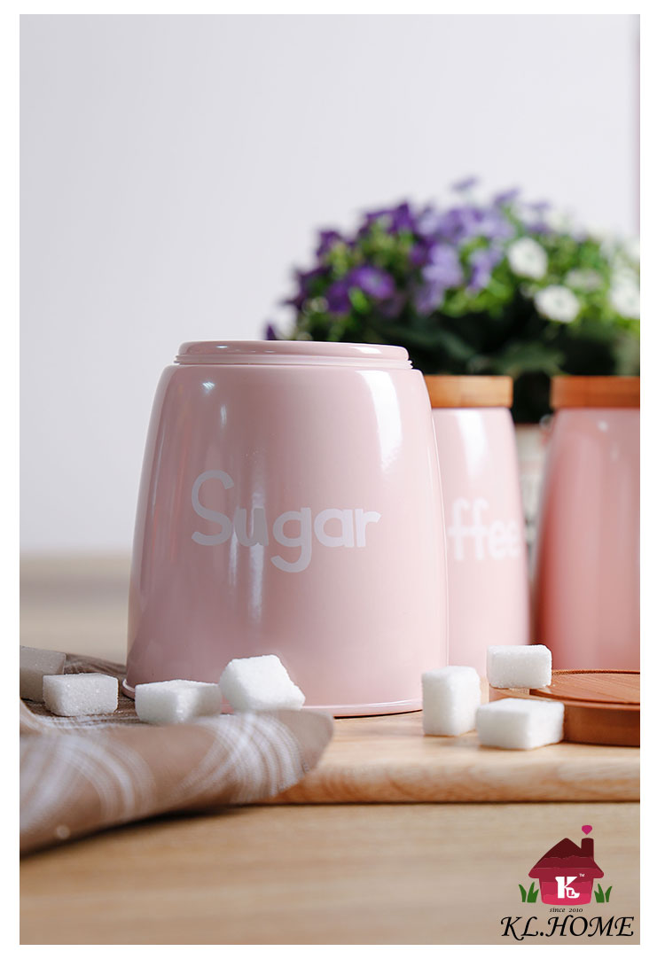 开利日式实用创意实木盖灰粉红储物套装茶叶咖啡糖罐收纳罐9