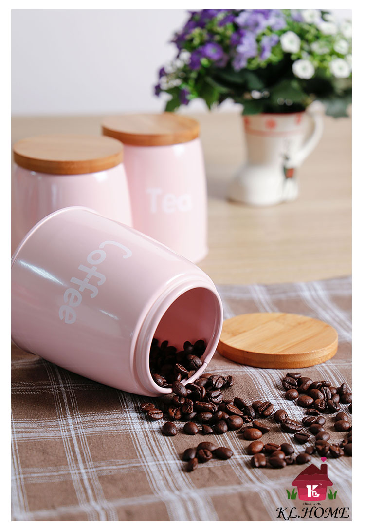 开利日式实用创意实木盖灰粉红储物套装茶叶咖啡糖罐收纳罐10