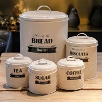 开利新款日式简约铁皮家居收纳小能手咖啡茶糖面包储物五件套预售