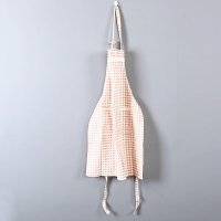 亚麻围裙粉格女款防油污无袖罩衣简约围裙