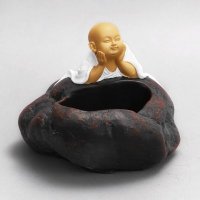 中式禅意空间小沙弥盆栽摆件 平安纳福创意禅意快乐装饰摆件 盆栽摆设家居实用礼品 HN952B