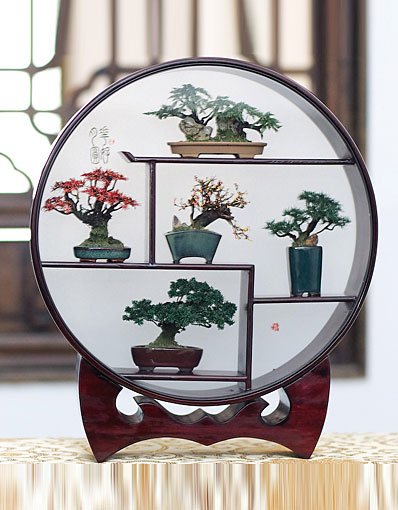 中式创意5棵装花好月圆天然微型盆景高档礼品