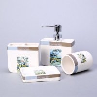 欧式卫浴用品陶瓷四件套摆件 白色创意小鱼图沐浴用品礼品套装沐浴瓶 MYXY