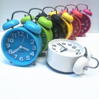 金属时尚多彩懒人闹钟 静音机械打铃钟