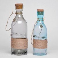 欧式简约风格玻璃花瓶炸口缠麻绳玻璃花瓶14A032、14A033