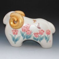 大福羊 纯手工简约郁金香陶艺摆件陶瓷摆件家居装饰摆件