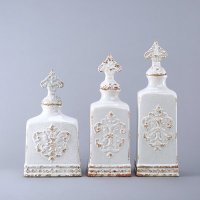现代简约创意摆件三件套 白色美式浮雕仿古花瓶家居软装饰摆设花插品摆件 SS034
