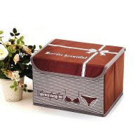 简约条纹褐色牛津布衣物收纳盒收纳箱（小号）