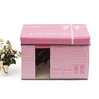 简约条纹粉红色牛津布衣物收纳盒收纳箱（大号）