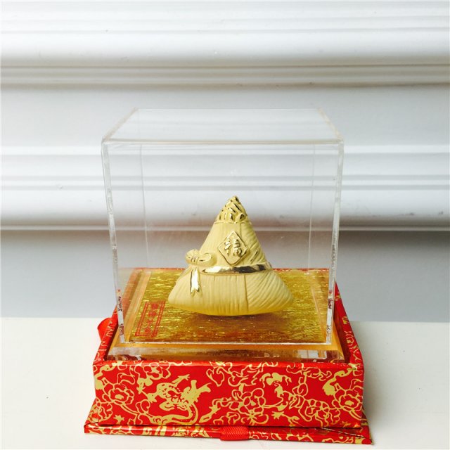 中式风水绒沙金工艺金粽子装饰摆件 生日贺寿喜庆婚宴礼物