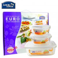 乐扣乐扣格拉斯四件套耐热玻璃保鲜盒套装礼盒LLG861S002