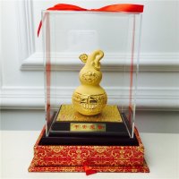 中式风水绒沙金工艺平安是福金葫芦装饰摆件 生日贺寿喜庆婚宴礼物