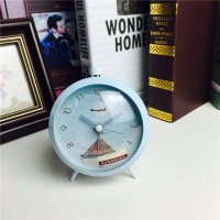 简约蓝色静音床头打铃钟闹钟 桌面个性创意时钟