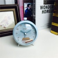 简约蓝色静音床头打铃钟闹钟 桌面个性创意时钟