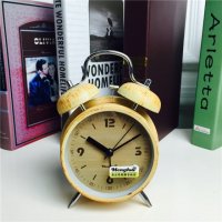 简约复古做旧黄色静音床头打铃钟闹钟 桌面个性创意时钟