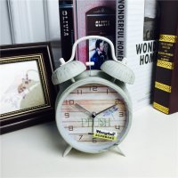 简约复古做旧灰色静音床头打铃钟闹钟 桌面个性创意时钟