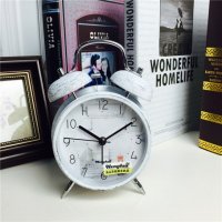 简约复古做旧白色静音床头打铃钟闹钟 桌面个性创意时钟