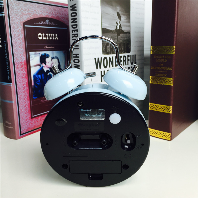 简约蓝色静音床头打铃钟闹钟 桌面个性创意时钟2