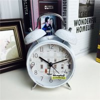 简约复古做旧白色静音床头打铃钟闹钟 桌面个性创意时钟