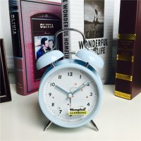 简约蓝色静音床头打铃钟闹钟 桌面个性创意时钟