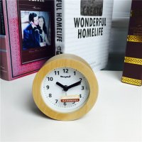 简约圆形造型木纹台钟 办公室卧室床头时钟