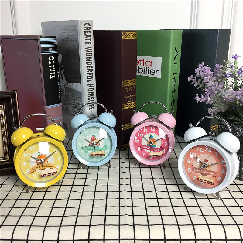 黄色简约静音床头打铃钟闹钟 桌面个性创意时钟1