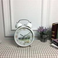 简约白色静音床头打铃钟闹钟 桌面个性创意时钟