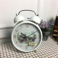 简约白色静音床头打铃钟闹钟 桌面个性创意时钟