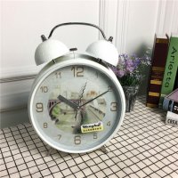 简约白色静音床头打铃钟闹钟 桌面个性创意时钟