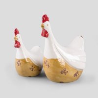 中式简约陶瓷米白鸡摆件两件套客厅装饰摆件