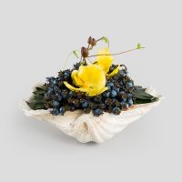 高档贝壳瓶石榴束蓝仿真植物客厅餐厅装饰（含木架）