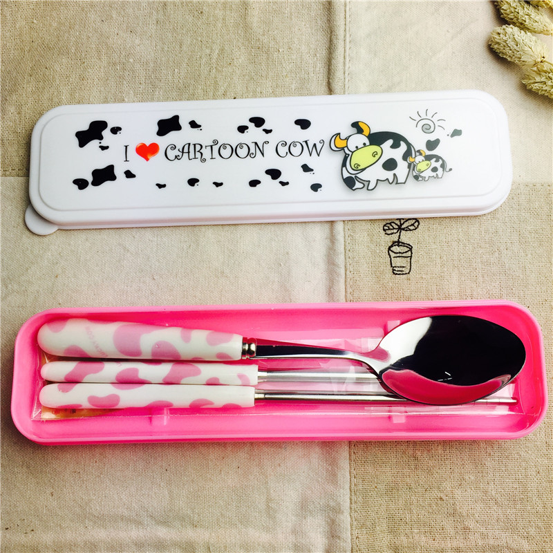 卡通不锈钢便携餐具筷勺套装筷子勺子实用便携儿童餐具2
