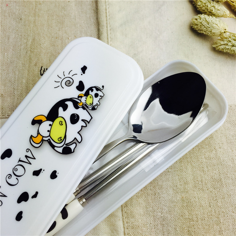 卡通不锈钢便携餐具筷勺套装筷子勺子实用便携儿童餐具3