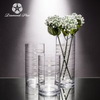 透明银色宽条纹 玻璃花盆花器时尚玻璃花瓶摆件