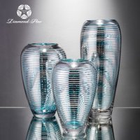 蓝色 水滴形圆瓶 玻璃花盆花器时尚玻璃花瓶摆件