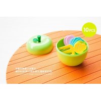 创意苹果盒热带水果叉 10枚装笑脸人形水果叉水果签 甜品点心叉子
