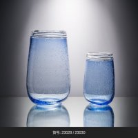蓝色透明 款口瓶 玻璃花盆花器时尚玻璃花瓶摆件